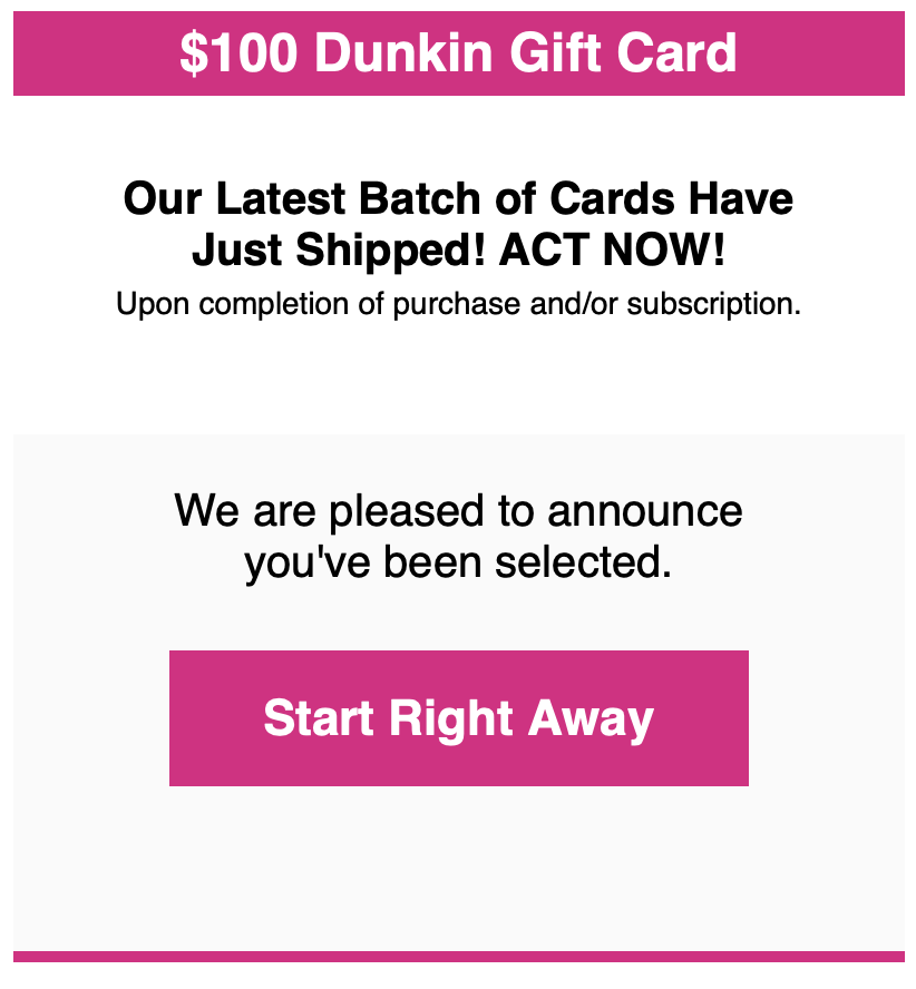 $100 Dunkin Gift Card