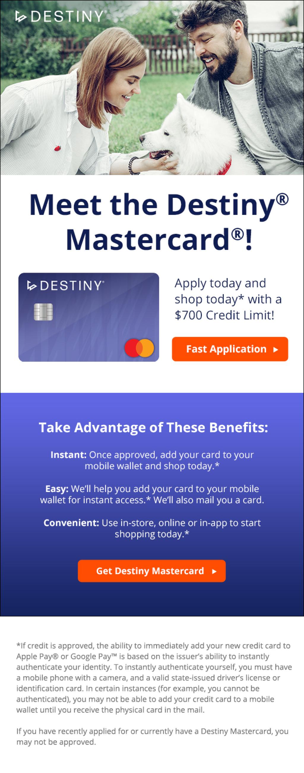 Destiny Mastercard - Start Shopping Today*!